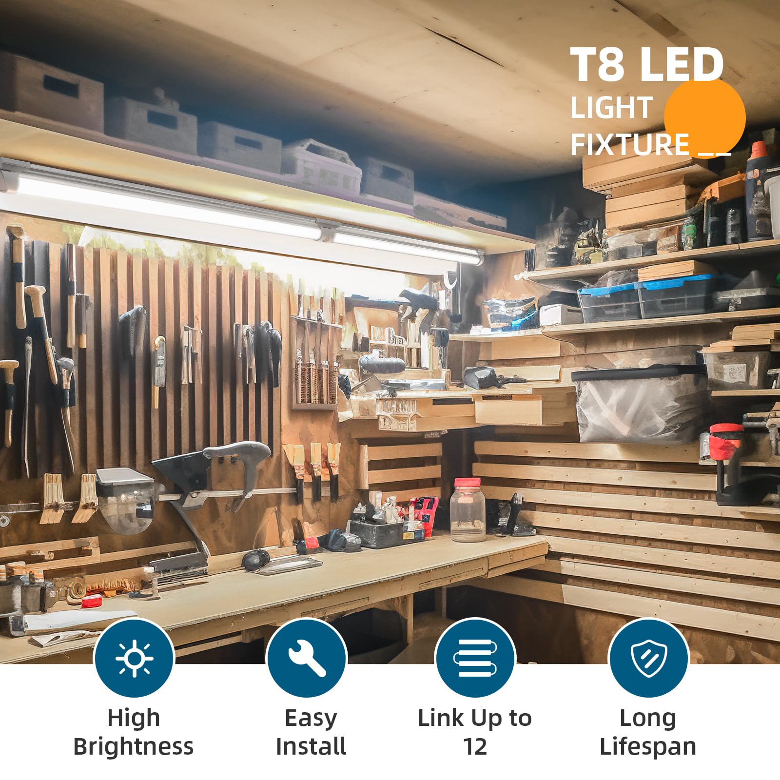 T8 LED Shop Light,2FT,20W,2500LM,4000K,2 Packs,BAF20(4)