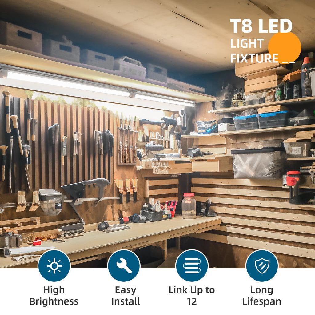 Barrina 2FT LED Shop Light, 4000K 20W 2500LM, Clear Cover  V Shape T8 for Garage, Warehouse, Workshop, ETL Listed, 2 Pack
