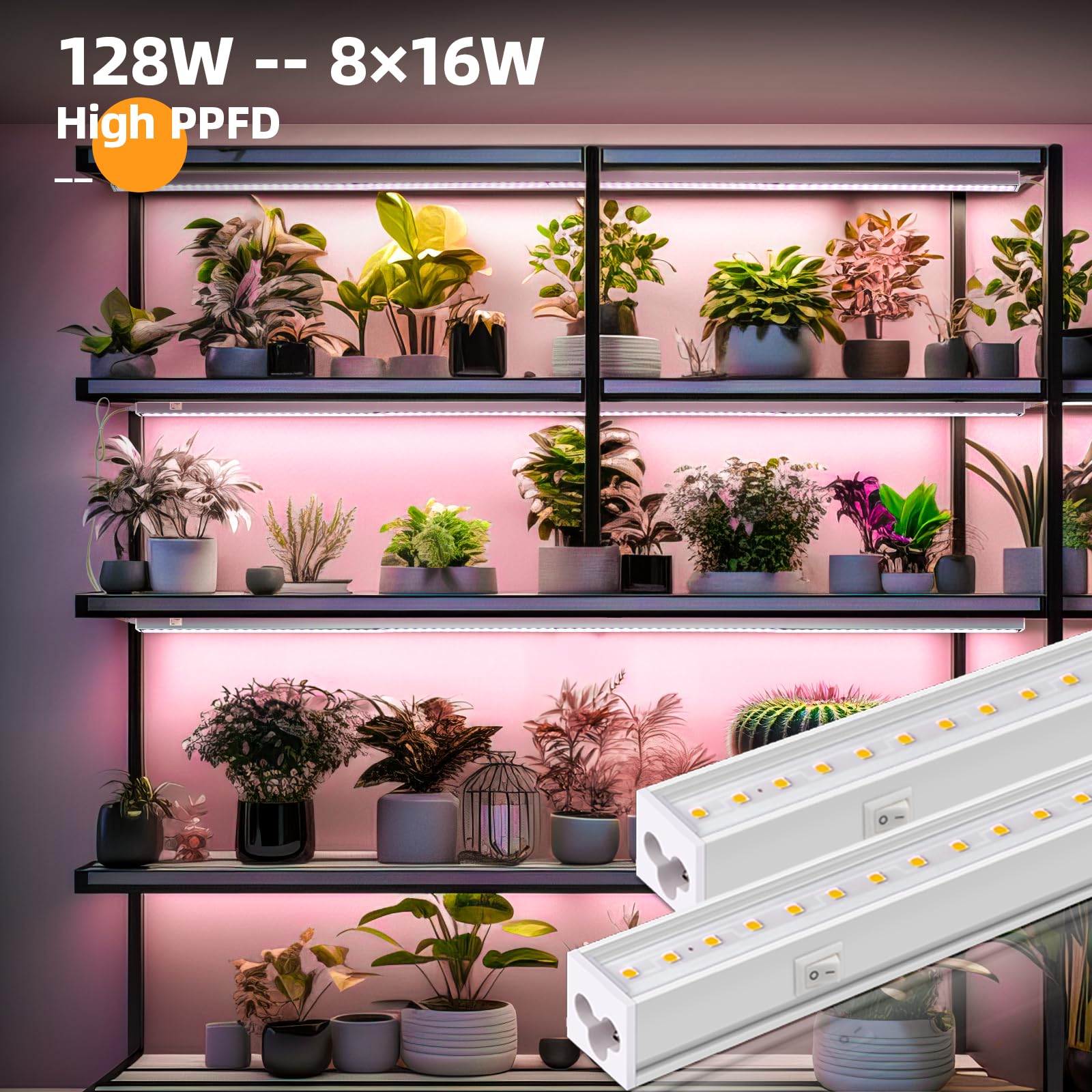 T5 LED Grow Light,3FT,8W,Full Spectrum,Linkable,8 Packs,MI16