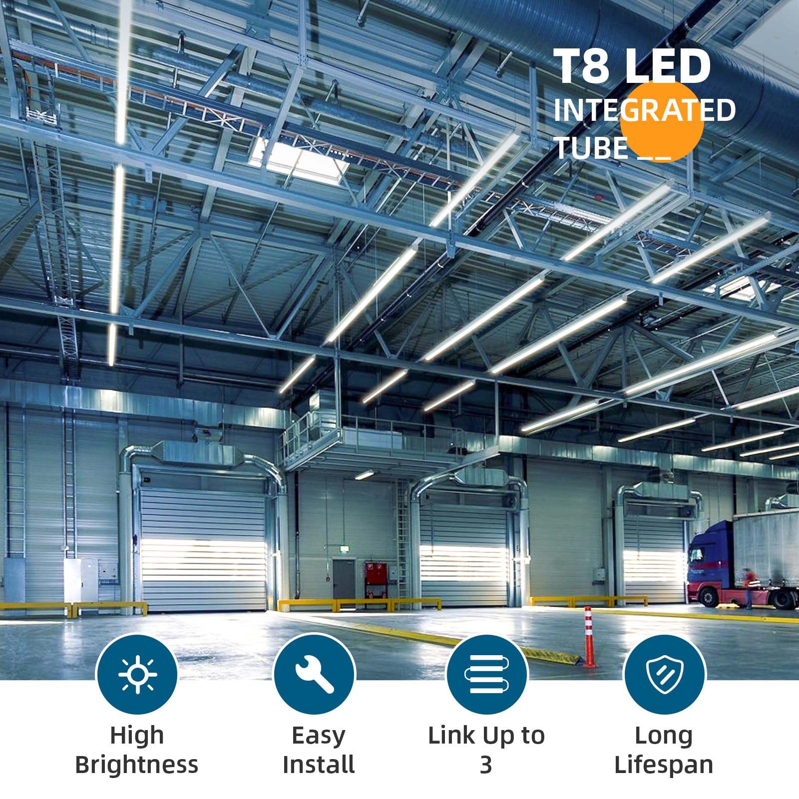T8 LED Shop Light,8FT,100W,15000LM,5000K,12 Packs,BAX100(5)