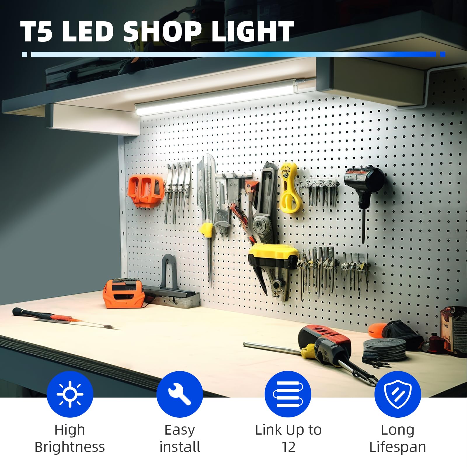 T5 LED Shop Light,2FT,10W,1100LM,5000K,Linkable,6 Packs,AAF10(5)