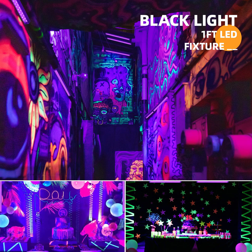 How to decorate a black light party - Black light LED glow party kits UV  ultra violet lights neon party