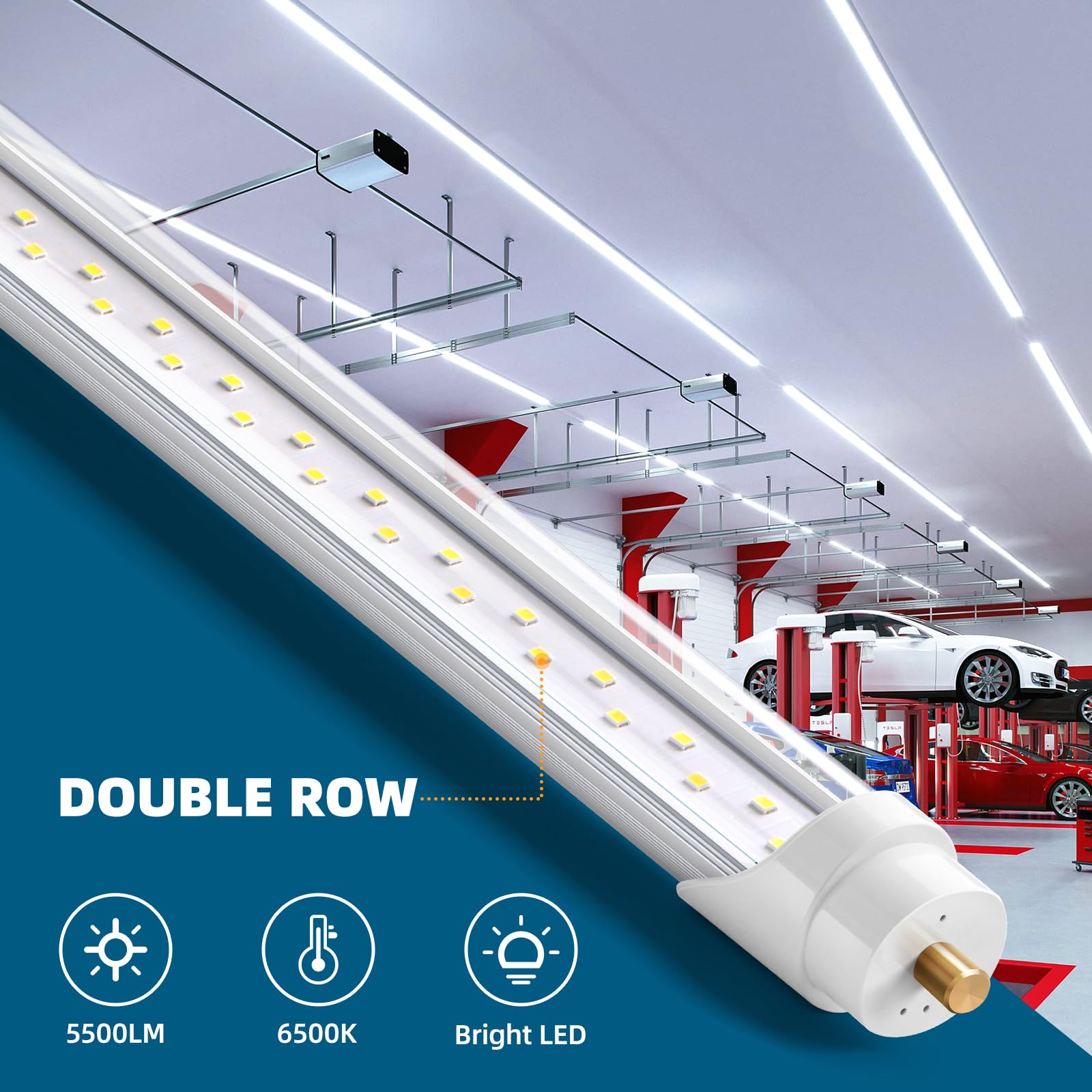 T8 LED Tube Light Bulbs,8FT,44W,‎5500LM,6500K,FA8 Single Pin,12 Pack TBX44(6) - Barrina led
