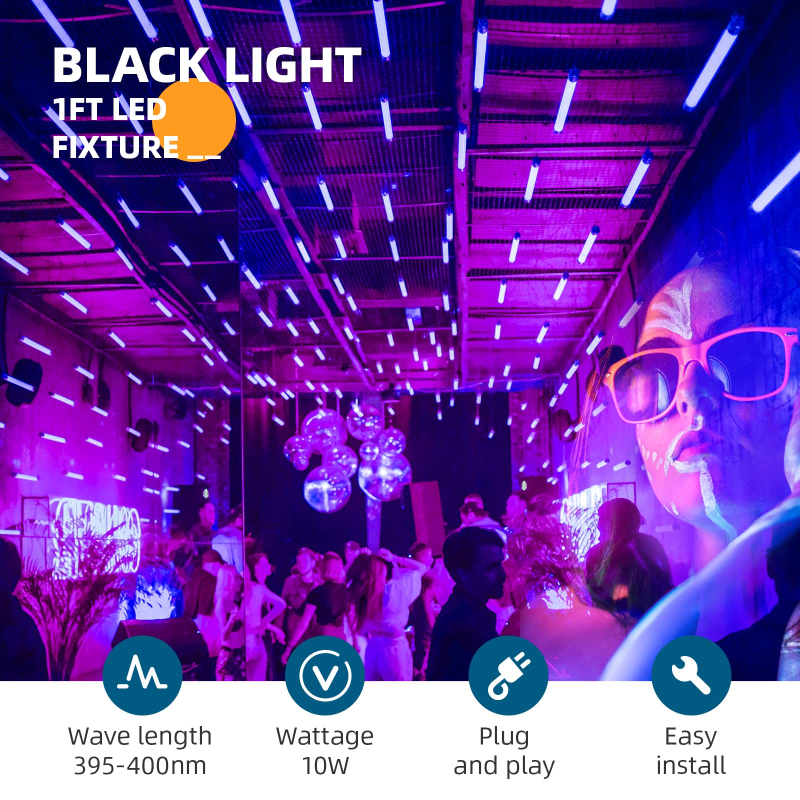 T5 LED Black Lights,1FT,10W,USB UV LED Light Bar,4 Packs,UC10(Z)