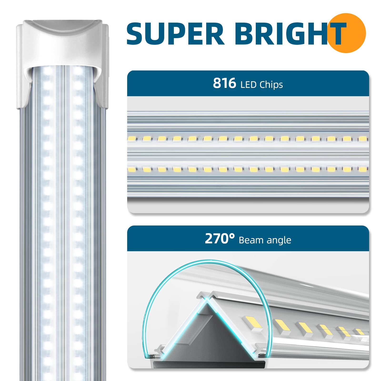 T8 LED Shop Light,8FT,100W,15000LM,6500K,4 Packs,BAX100(6)