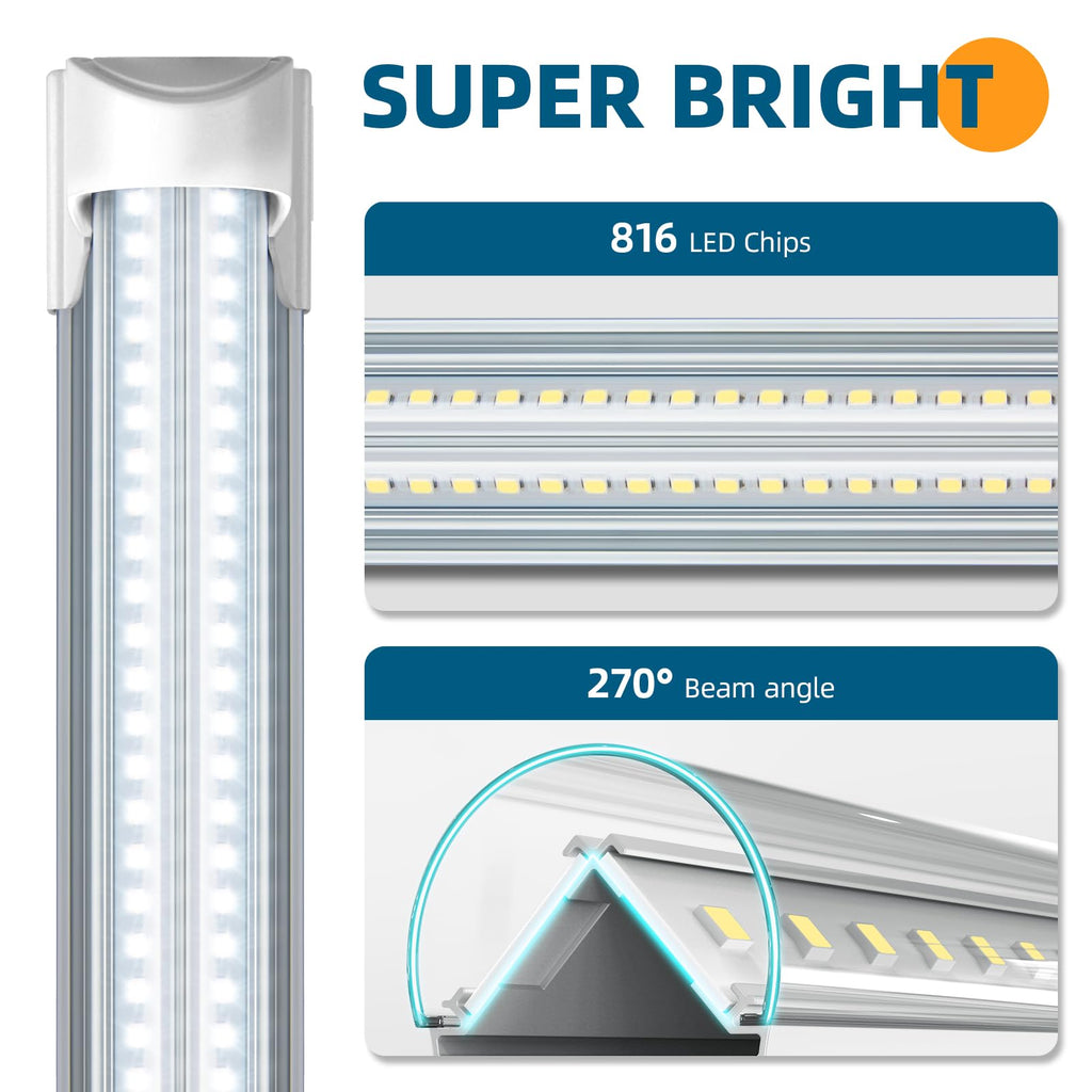 Barrina 8FT LED Shop Light 100W, 15000LM 6500K Super Bright White, with Clear Cover,T8 ETL Listed