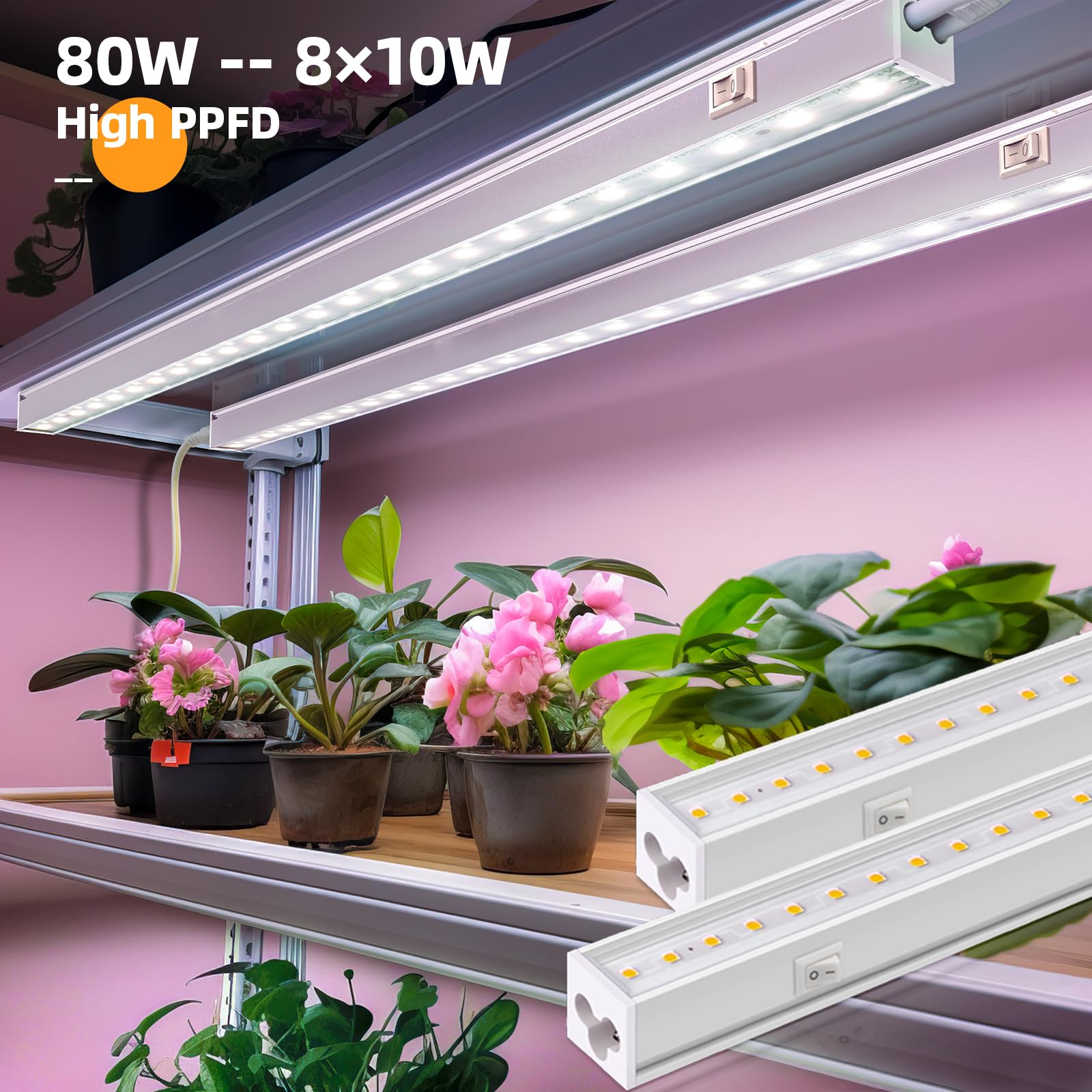 T5 LED Grow Light 2FT 10W Pinkish White Full Spectrum 8 Packs MF10 FB