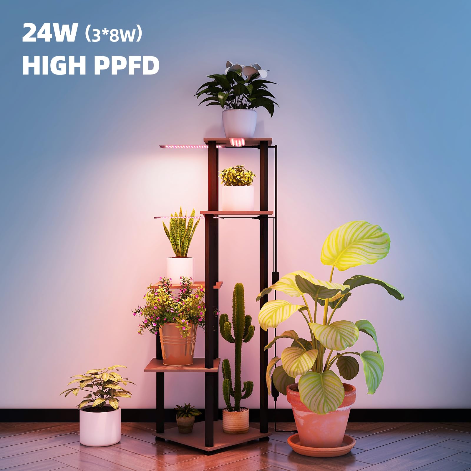 5-Tier Plant Stand with LED Grow Lights,9.8"x9.8"x41.3",8W,Full Spectrum,3 lights,CJ08BBJ