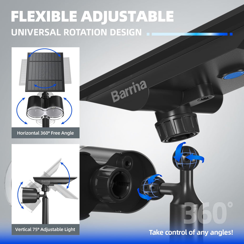 Barrina Solar Spot Lights Outdoor, 360° Horizontal Adjustable, 24 LEDs Solar Spotlights Outdoor Waterproof, 6500K 3 Modes, Auto On/Off