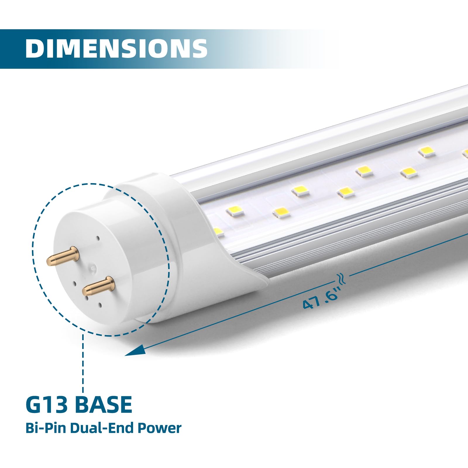 T8 LED Tube Light Bulbs,4FT,24W,3200LM,6000K,G13,Dual-End Powered,TBL24