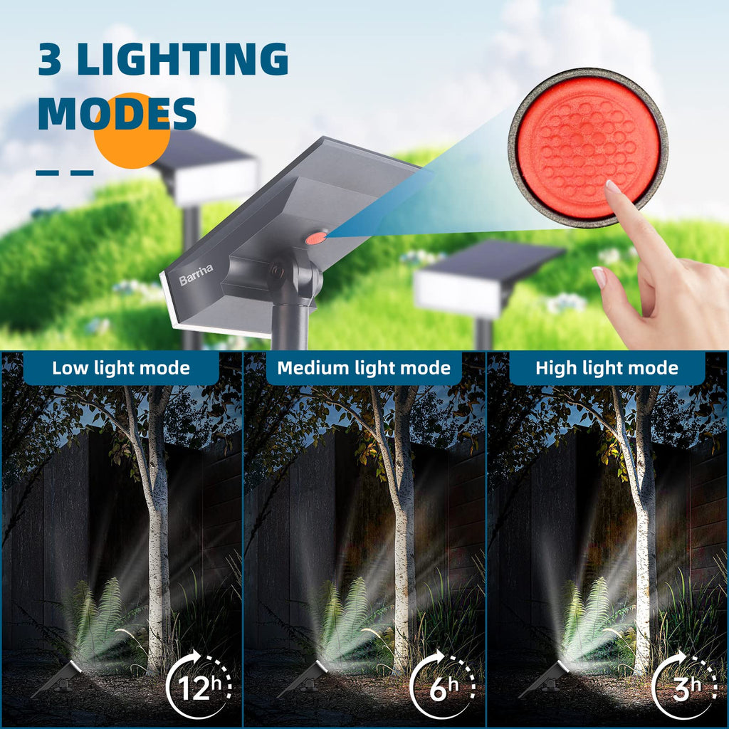 Barrina Solar Spot Lights Outdoor, 24 LEDs 6500K 3 Modes IP65 Waterproof, Auto ON/Off Outdoor 2 Pack