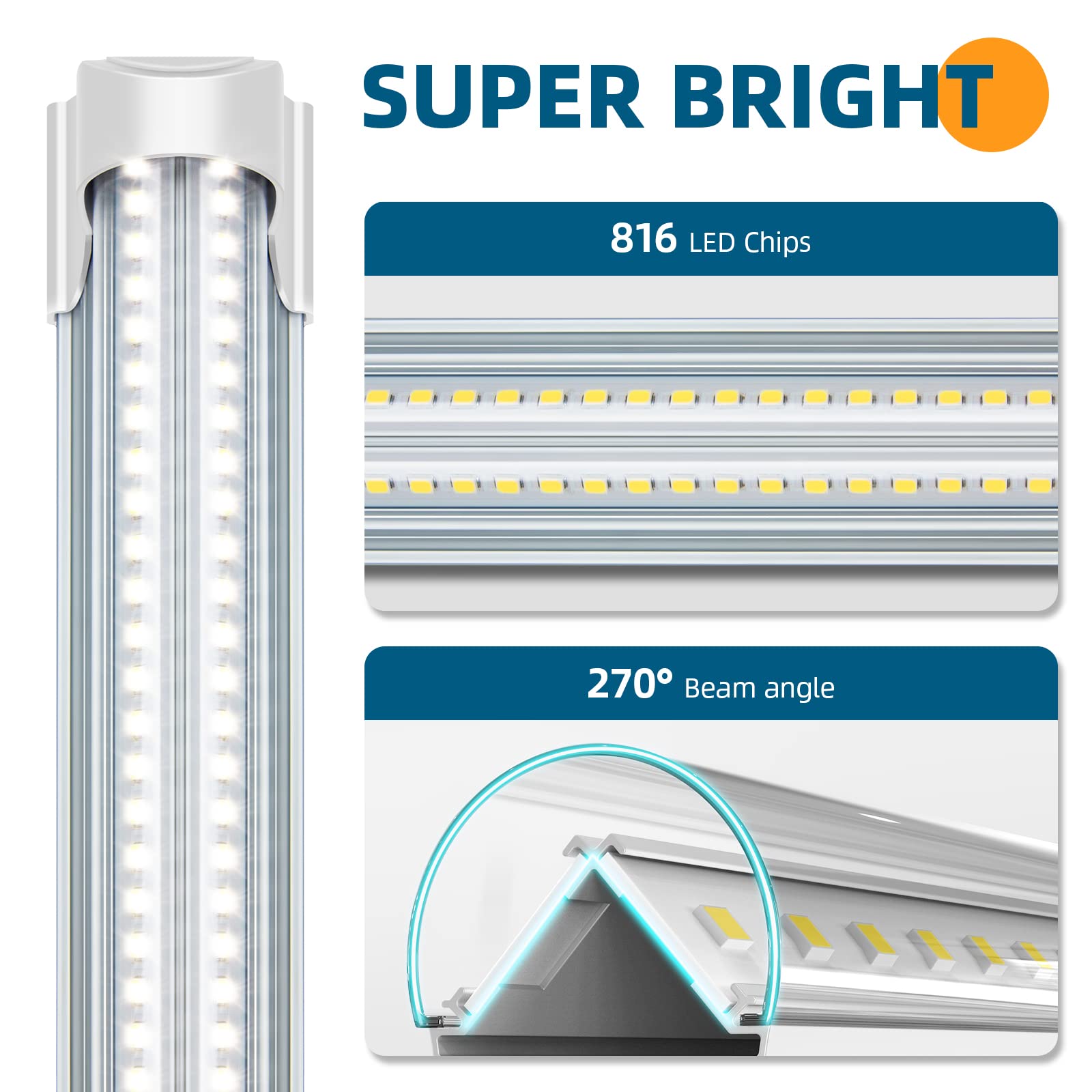 T8 LED Shop Light,8FT,100W,15000LM,5000K,4 Packs,BAX100(5)