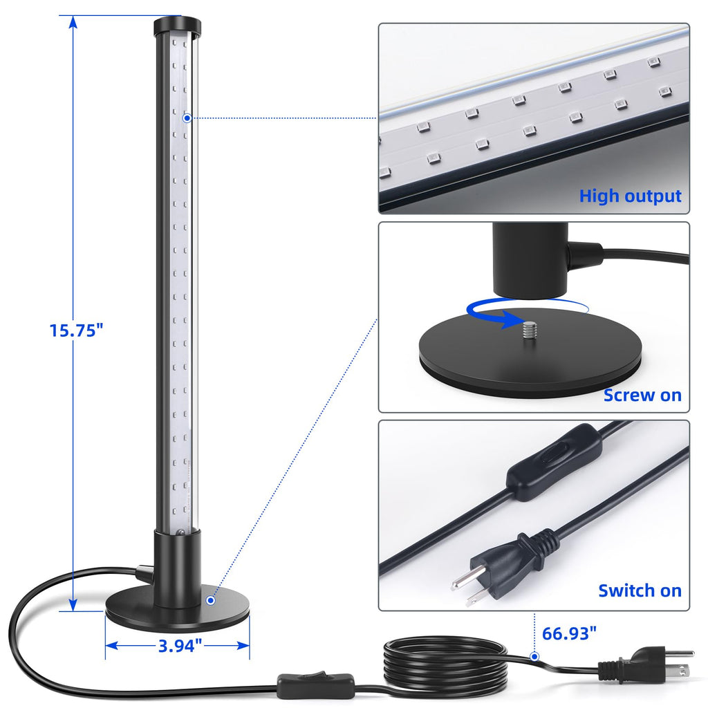 Barrina LED Black Lights, T10 Vertical Standing Table Fixture, 14W, 385-400nm, 1FT Desktop with Stand and On/Off Switch