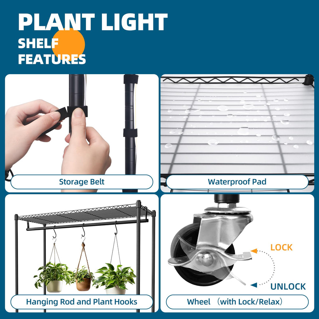 Barrina Plant Stand with Grow Light, 3FT T5 5000K 36W 3 Packs LED Shelf 4-Tier 35.4"x13.8"x70.9", Wheel, Built-in Timer