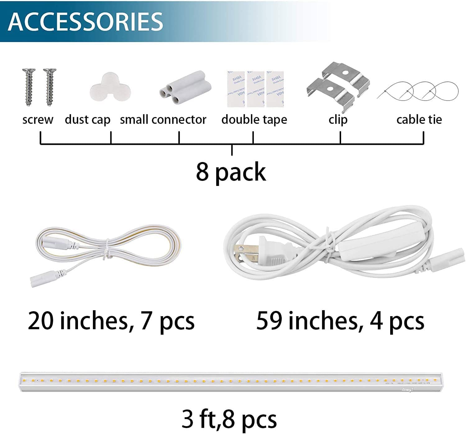 T5 LED Grow Light,3FT,8W,Full Spectrum,Linkable,8 Packs,MI16