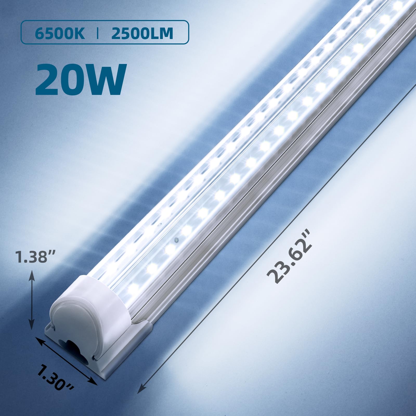 T8 LED Shop Light 2FT 20W 2500LM 6500K 2 Packs BAF20 6