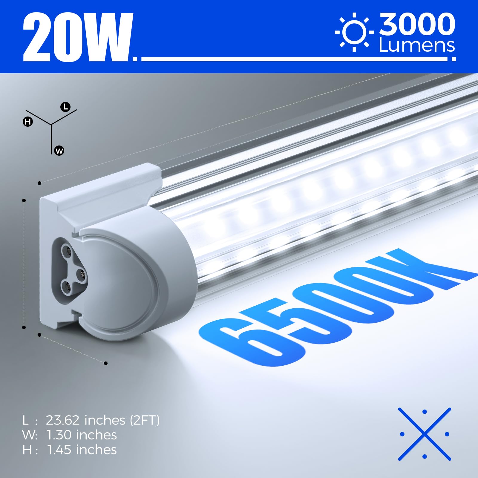 T8 LED Shop Light,2FT,20W,2500LM,BAF20