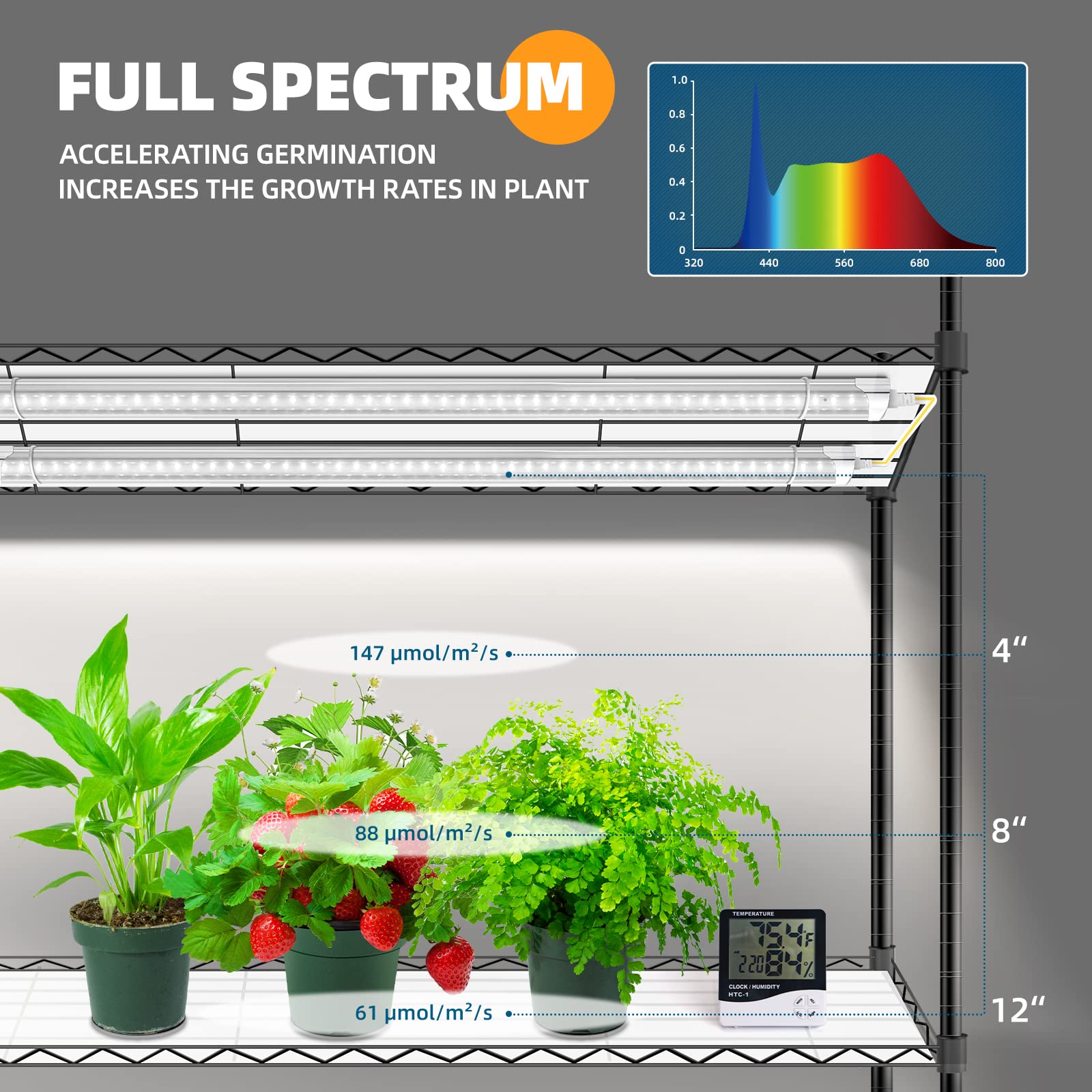 4-Tier Plant Stand with T8 LED Grow Lights,35.4x13.8x59IN,30W,5000K,6 lights,CJ30ICO-Z