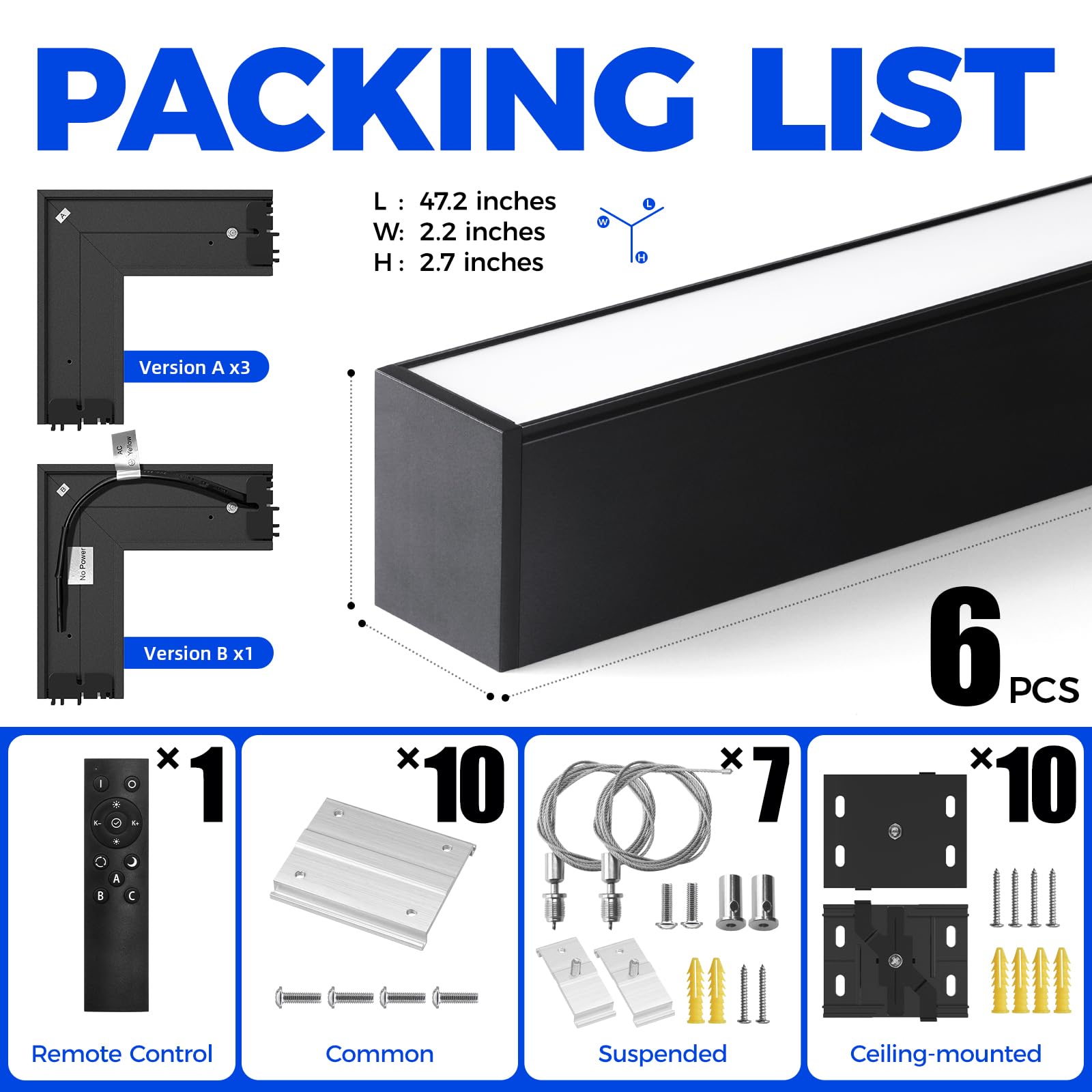 Barrina 5568 45W LED Rectangular Linear Lights 9FT * 5FT 3000K - 6000K 4500LM | Remote Switch & Seamless Connection 2nd-Generation