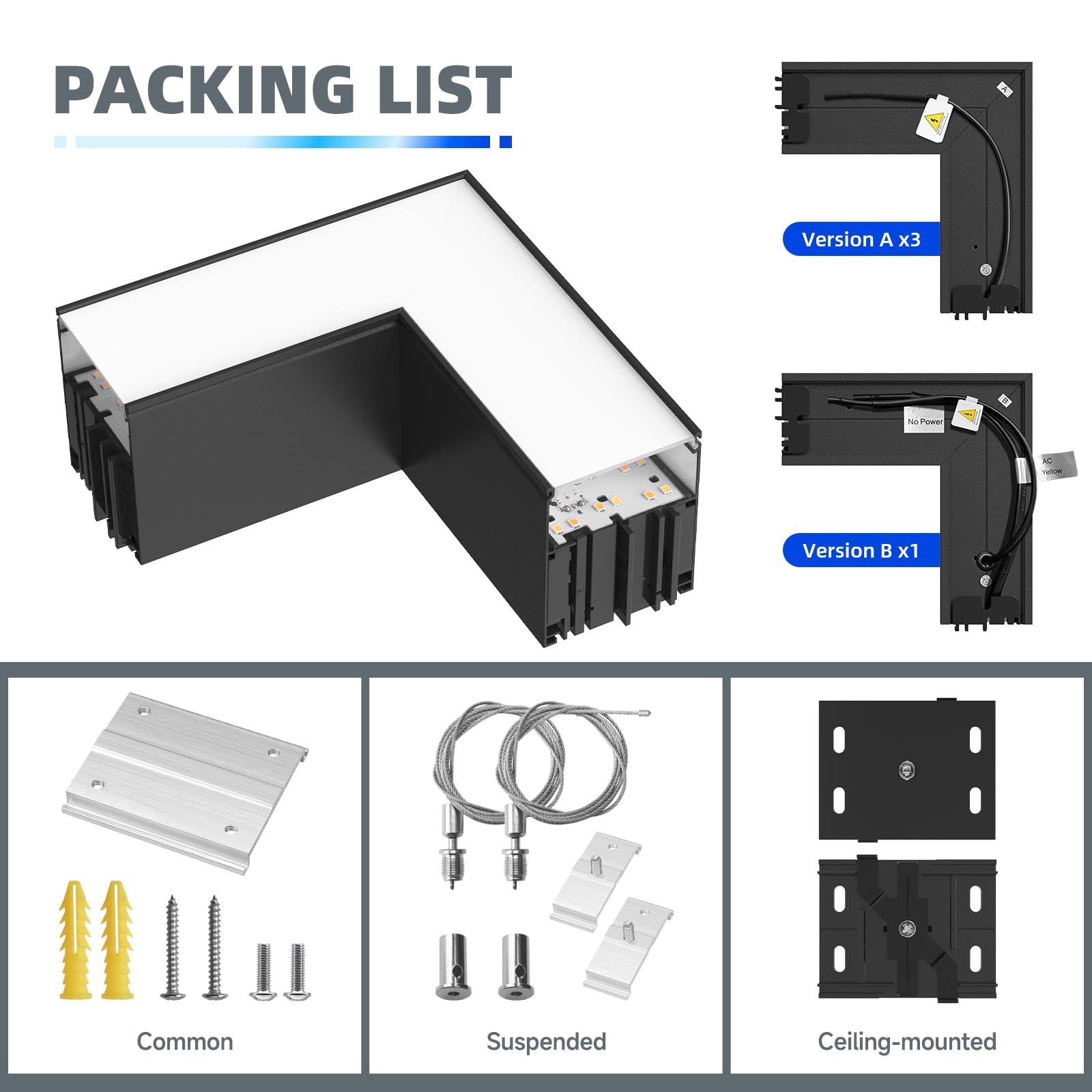 Barrina LED Linear Light Connector, Only Work Linear Light Series 5568-0-10V, 0-10V Dimmable L-Shape 9W, 3CCT Selectable Seamless Connection Suspended Linkable Connecter, ETL Listed, 1 Set