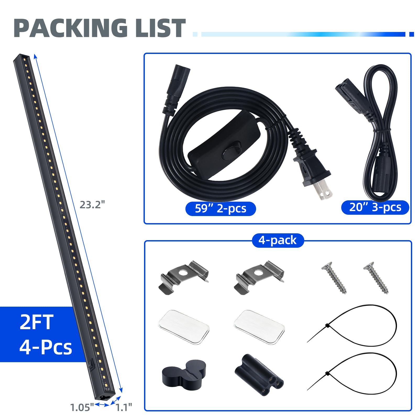 T5 LED Black Grow Light,2FT,10W,5000K,Linkable and Magnetic,4 Packs,NF10(5)