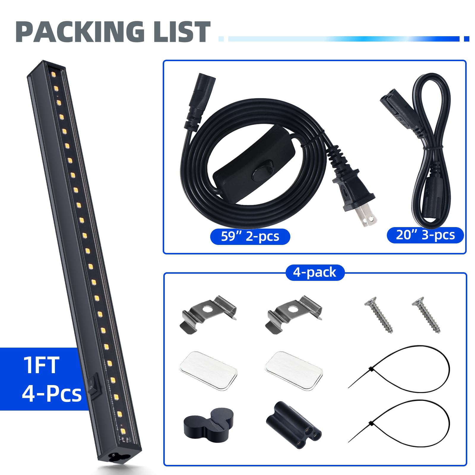 T5 Black LED Grow Light,1FT,5W,5000K,Full Spectrum,Linkable and Magnetic,4 Packs,NC05(5)