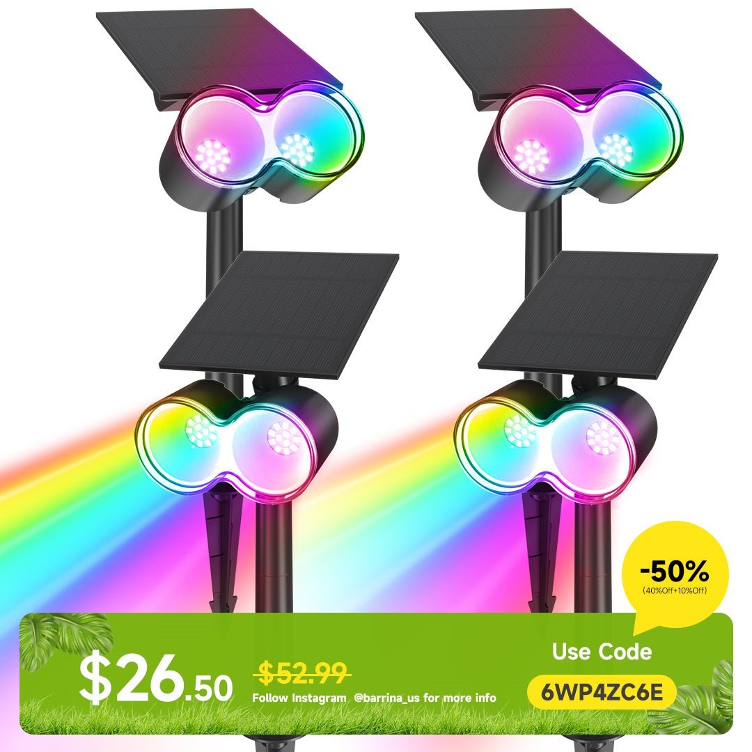 Solar Spot Lights,RGB 8 Colorful Modes,360°Horizontal Adjustable,Auto ON/OFF,4 Packs,WX RGB 4 - Barrina led