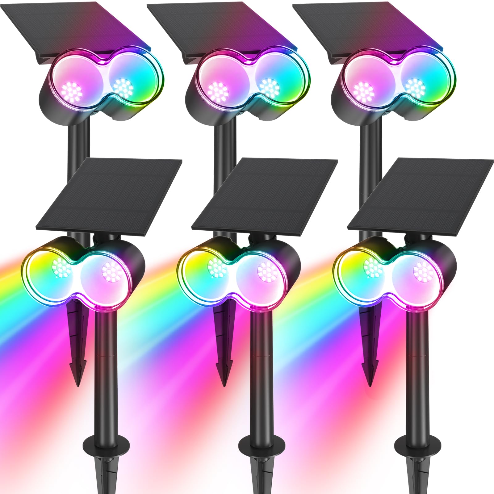 Solar Spot Lights,RGB 8 Colorful Modes,360°Horizontal Adjustable,Auto ON/OFF,6 Packs,WX RGB 6 - Barrina led