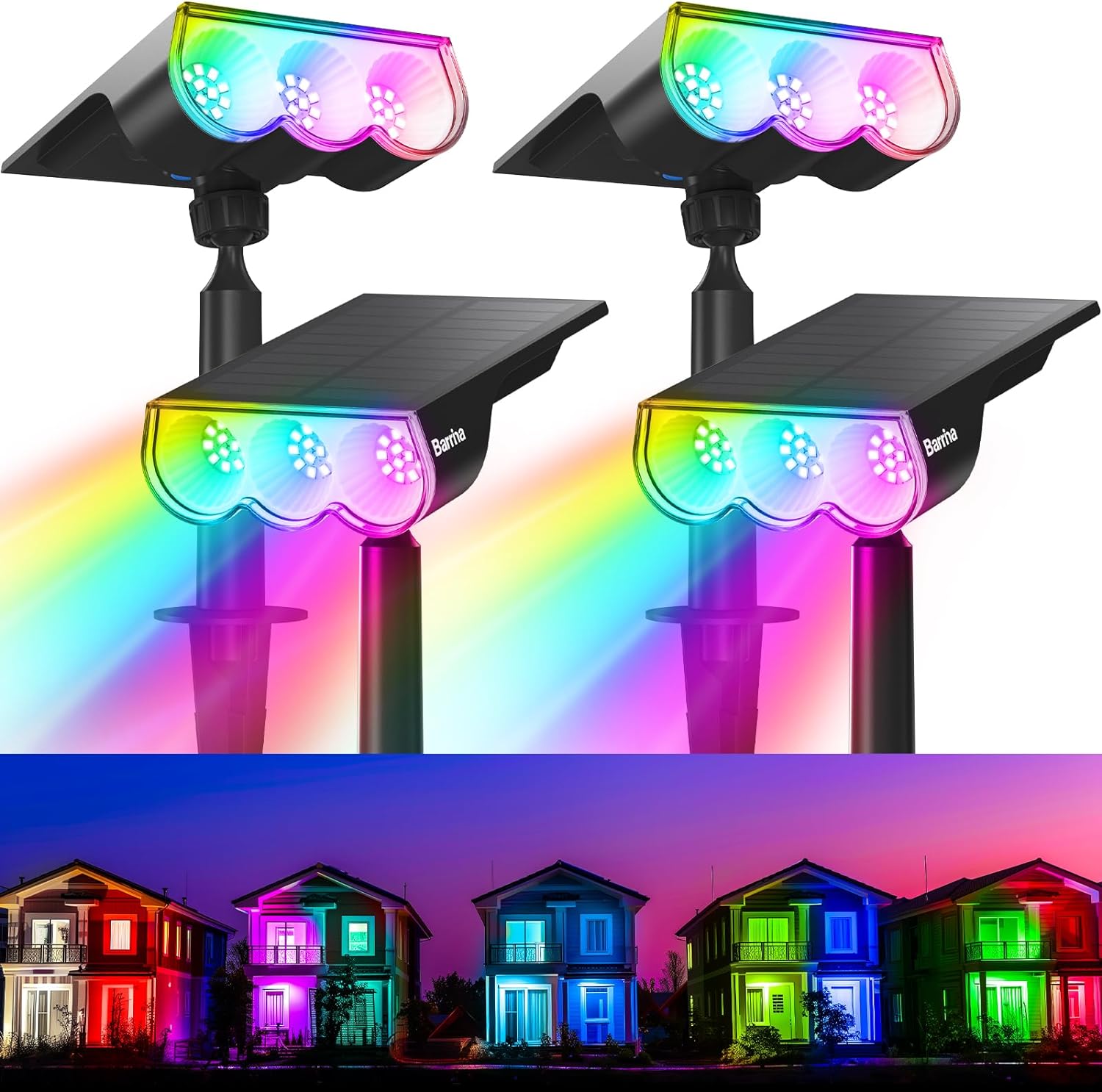 Solar Spot Lights,WRGB,9 Colorful Modes,Auto ON/OFF,36 LEDs,2 Packs,TNX WRGB 2 - Barrina led