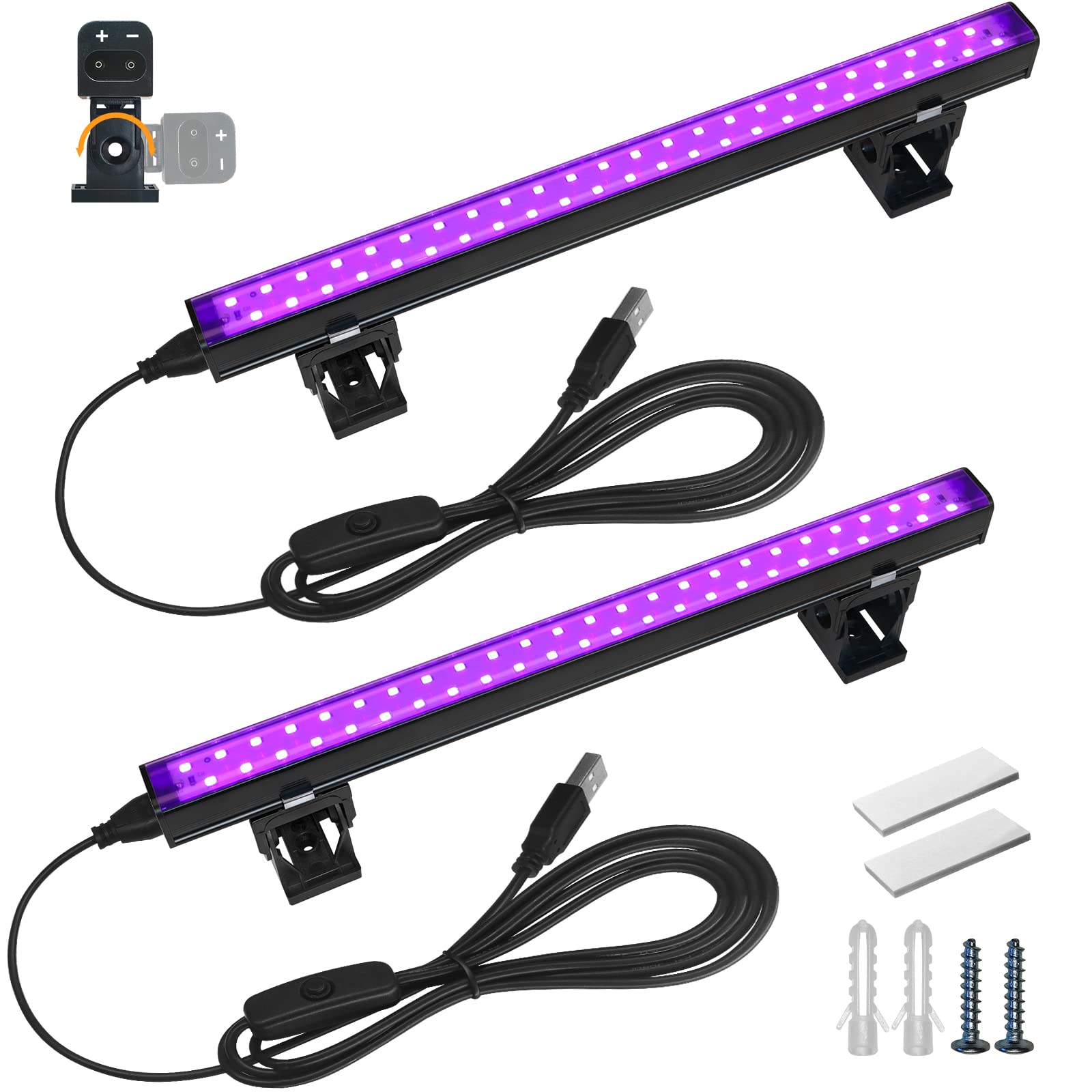 T5 LED Black Lights,1FT,10W,USB UV LED Light Bar,2 Packs,UC10(Z) - Barrina led
