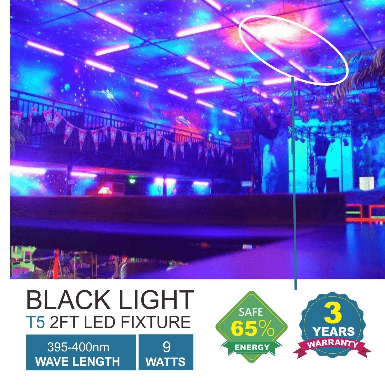 T5 LED Black Lights,2FT,9W,UV LED for fun Party,4 Packs,UF09(Z) - Barrina led