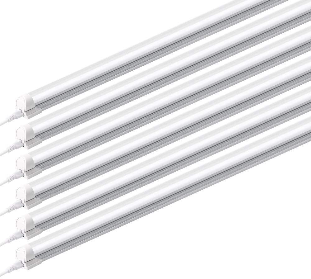 Barrina (Pack-6) 8ft LED Shop T8 Tube Light Fixture 44w 4500lm 6500K (Super Bright) for Garage Warehouse Corded Electric with Built-in ON/Off Switch - Barrina led