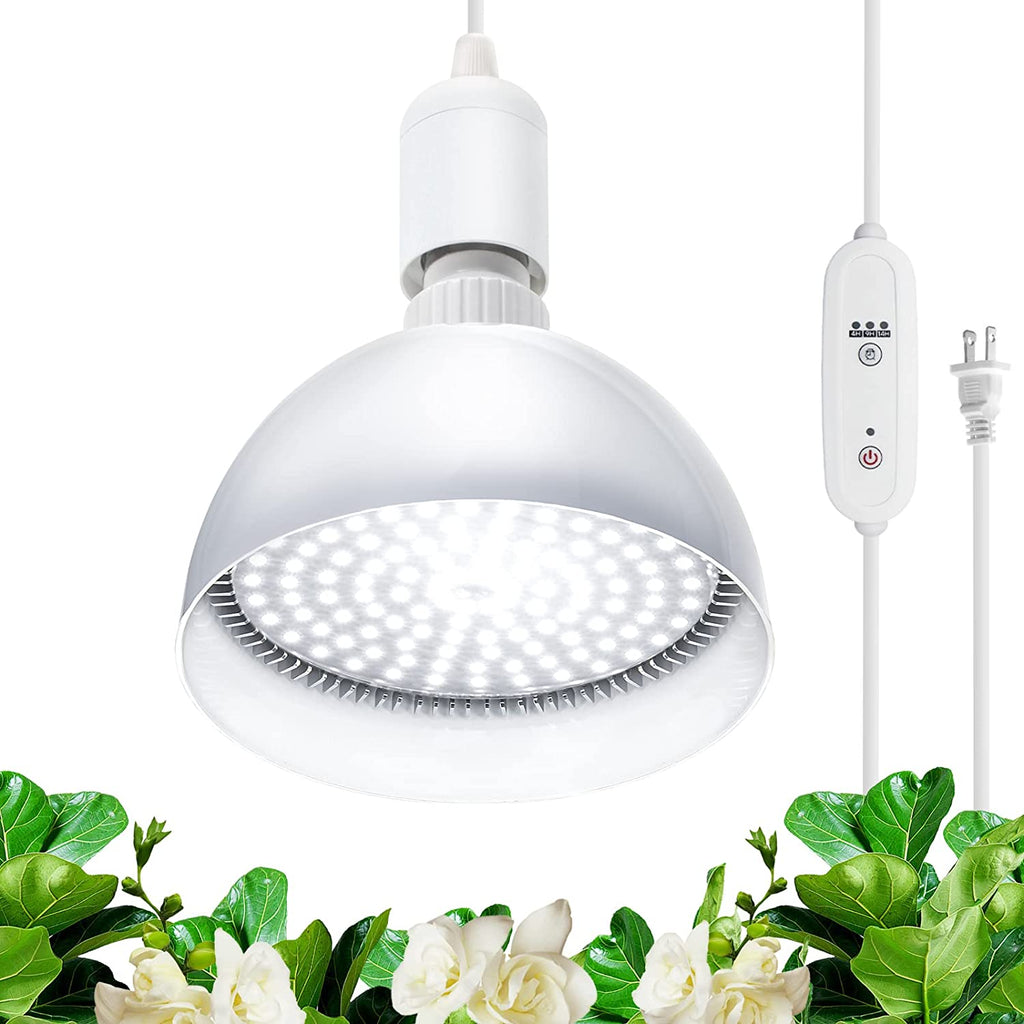 Barrina LED Grow Light Bulb with Timing and Hanging System 25W 5000K Full Spectrum 4H/9H/14H Timer for Indoor Plants with 16.4FT Power Cord Plug in Pendant Light