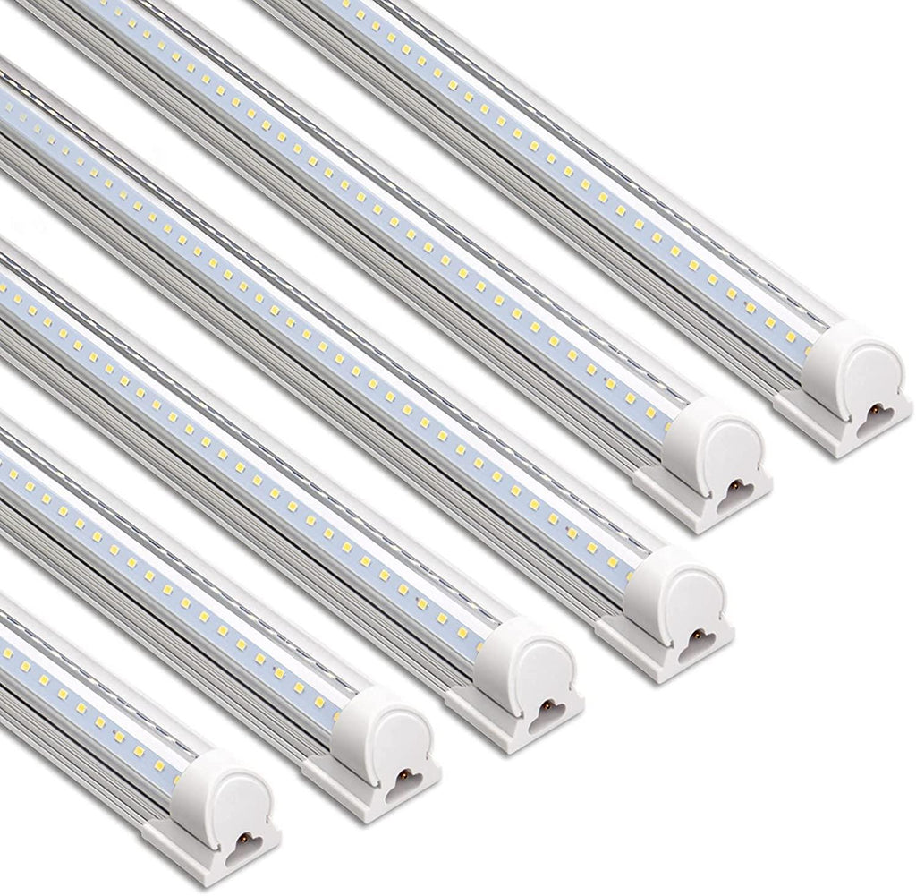 10-Pack 8ft LED Shop Light Fixture - 90W T8 Integrated LED Tube Light -  6500K 12000LM V-Shape Linkable - High Output - Clear Cover - Plug and Play  