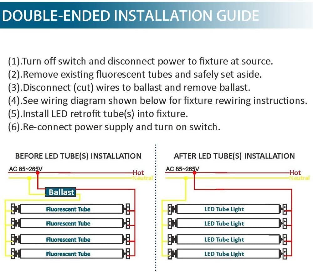 T8 LED Tube Light Bulbs 8FT 44W 5500LM 6500K Dual End Powered 4 Packs